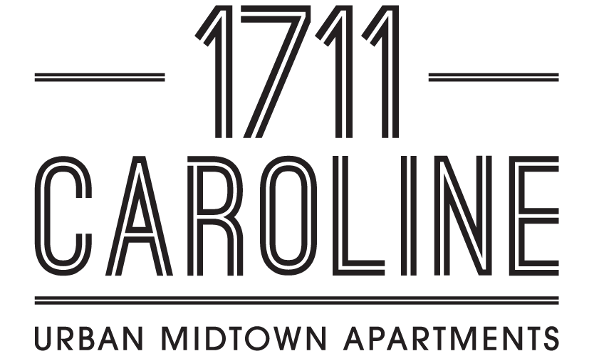 The image is a logo for 1711 Caroline, which is a brand for urban midtown apartments.